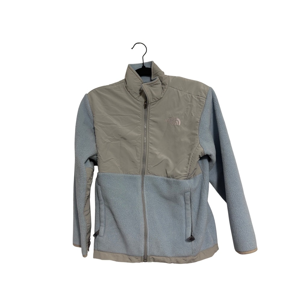 The North Face Denali Fleece Jacket Light Blue Grey Full Zip Girls Large L 14/16